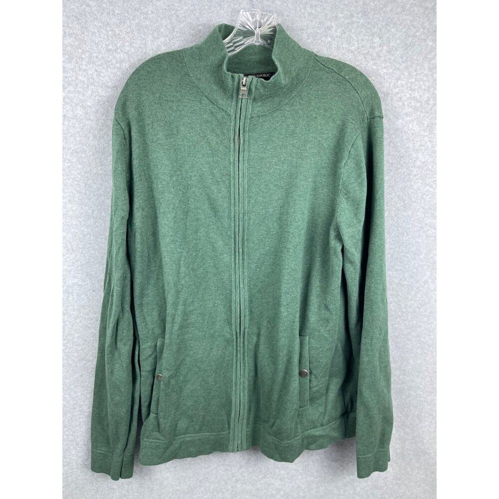 Banana Republic Sweater Men's L‎ Green Long Sleeve Full Zip Pockets High Collar